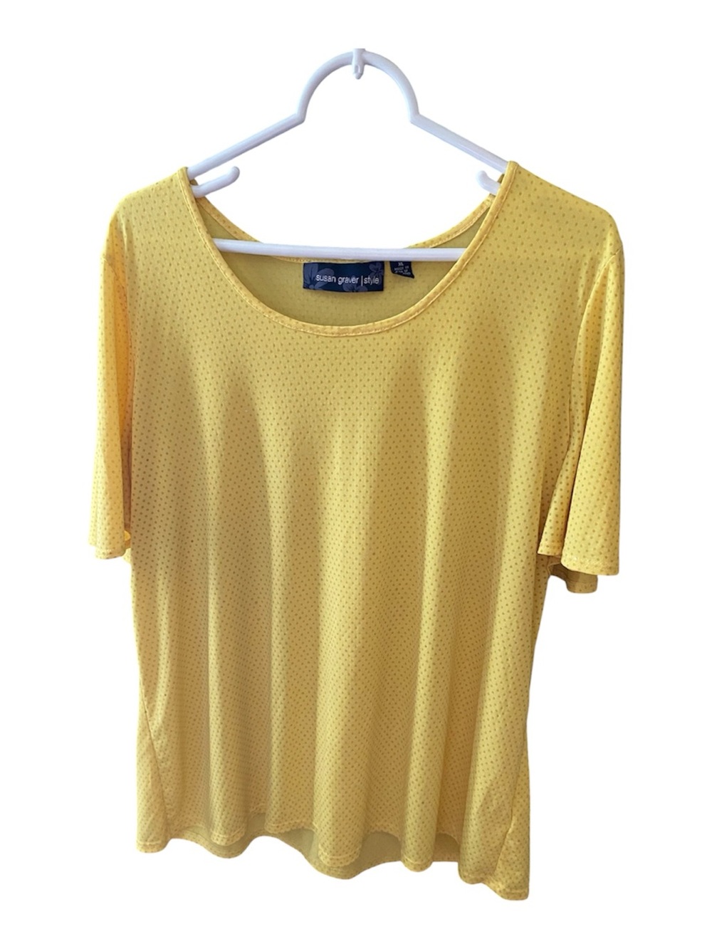Susan Graver Bright Yellow Short Sleeve Scoop Neck Top